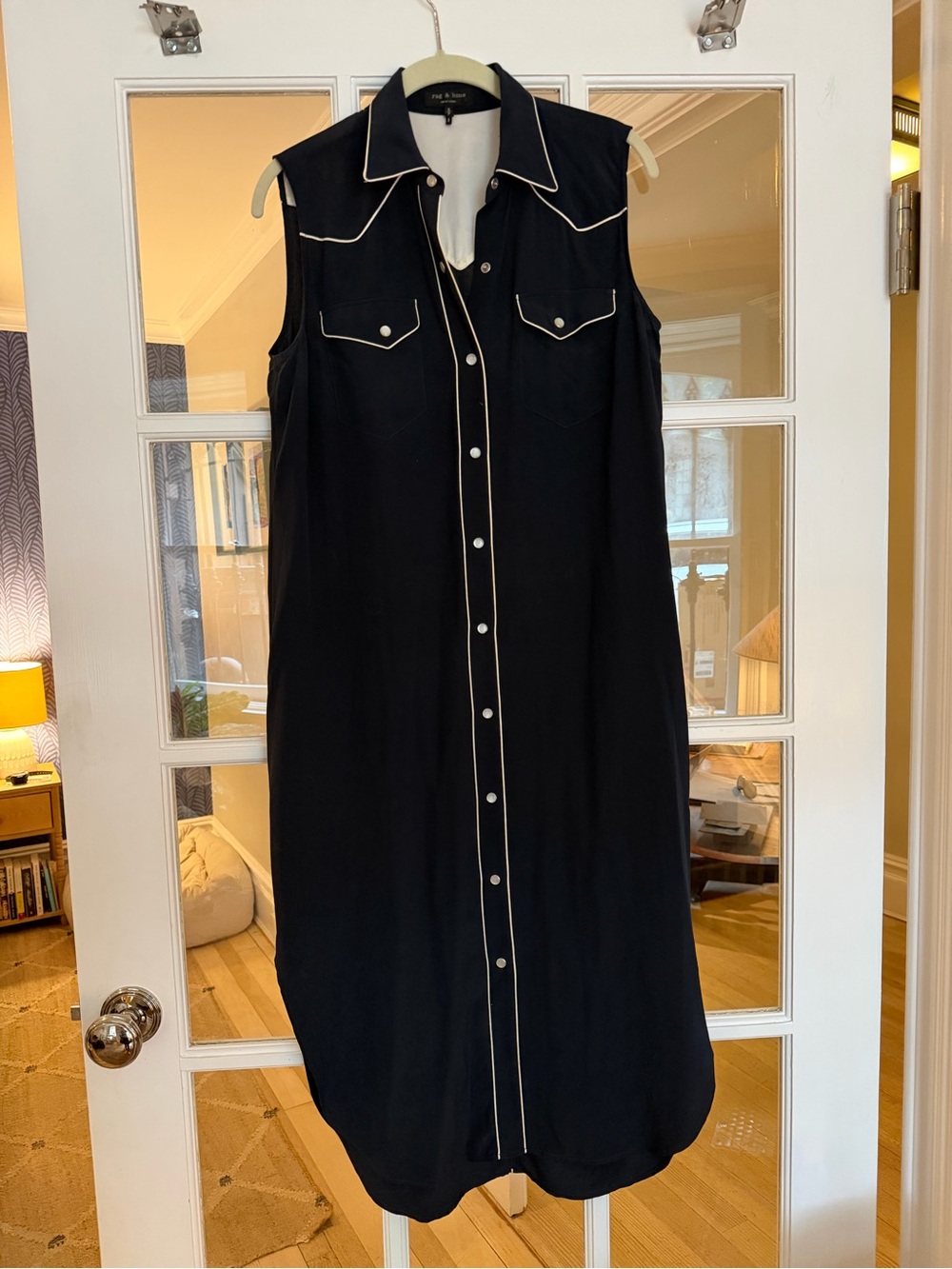 rag & bone Black Sleeveless Western-Piped Shirt Dress